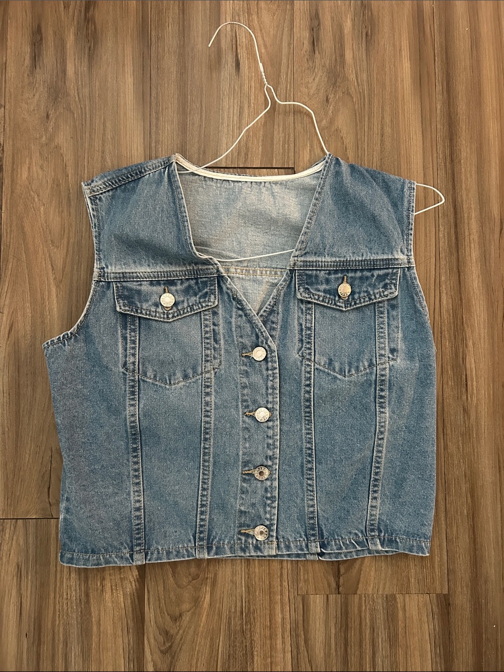 SHEIN Blue Denim Button-Front Sleeveless Vest